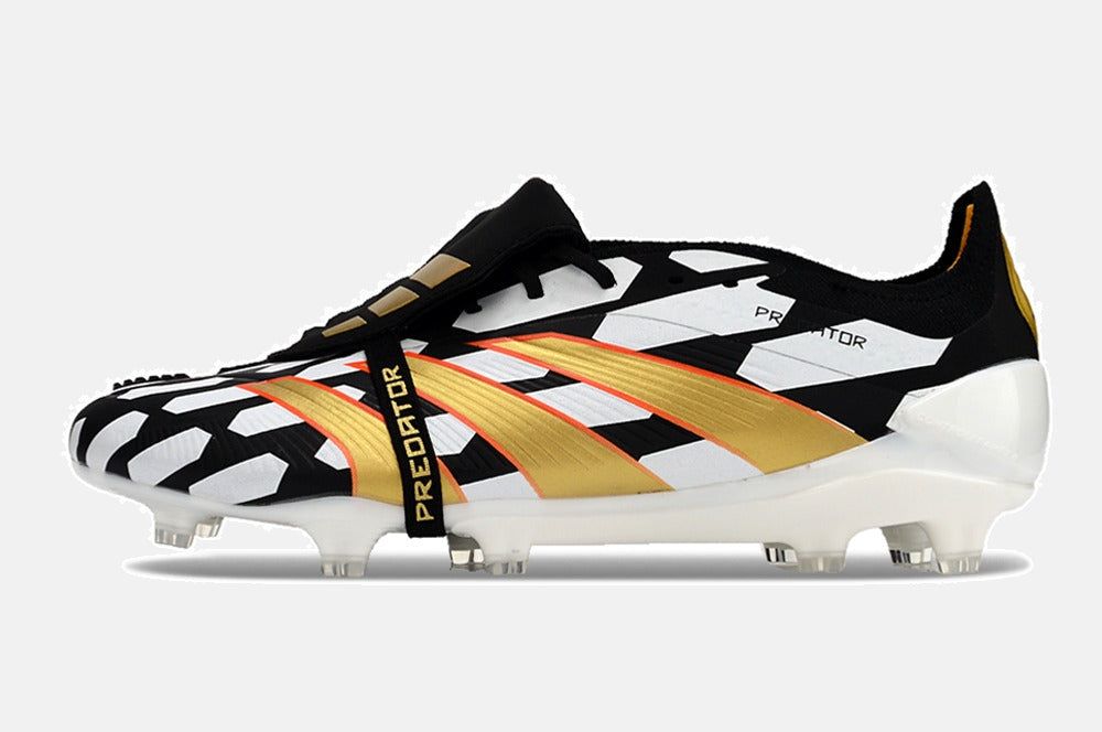 Chuteira Adidas Predator Elite Tongue FG - Branca, Preta e Dourada - detalhe