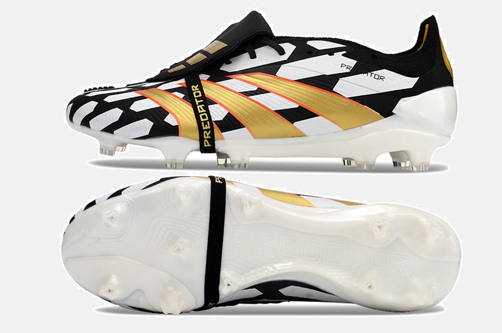 Chuteira Adidas Predator Elite Tongue FG - Branca, Preta e Dourada - imagem 7
