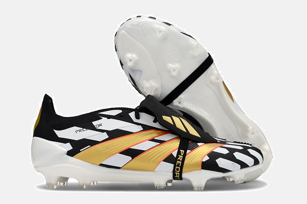 Chuteira Adidas Predator Elite Tongue FG - Branca, Preta e Dourada - imagem 8