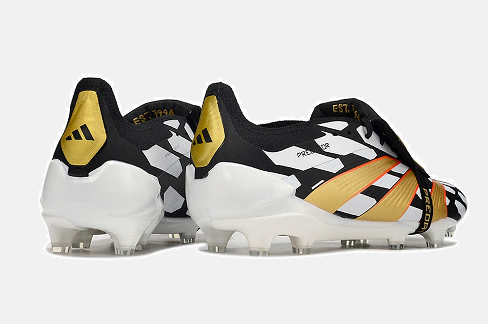Chuteira Adidas Predator Elite Tongue FG - Branca, Preta e Dourada - vista traseira