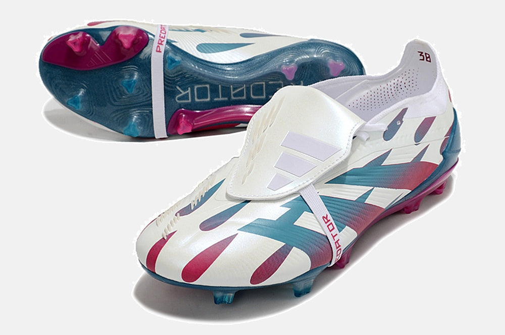 Chuteira Adidas Predator Elite Tongue FG - Branca, Rosa e Azul - vista traseira