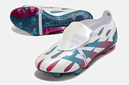 Chuteira Adidas Predator Elite Tongue FG - Branca, Rosa e Azul - vista traseira