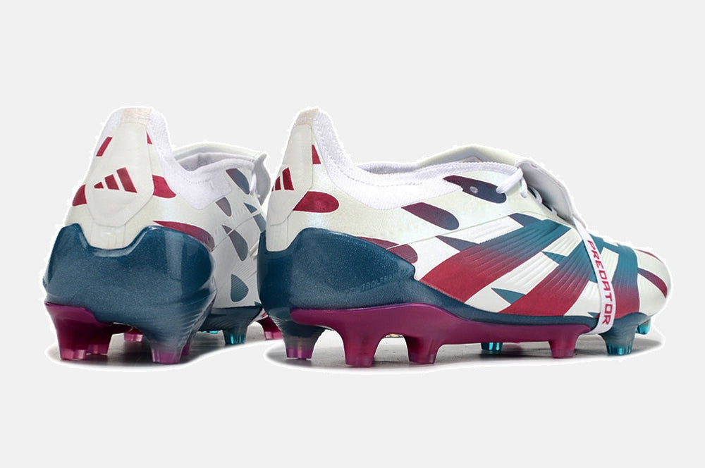 Chuteira Adidas Predator Elite Tongue FG - Branca, Rosa e Azul - detalhe