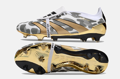 Chuteira Adidas Predator Elite Tongue FG - Dourada, Branca e Cinza - vista traseira