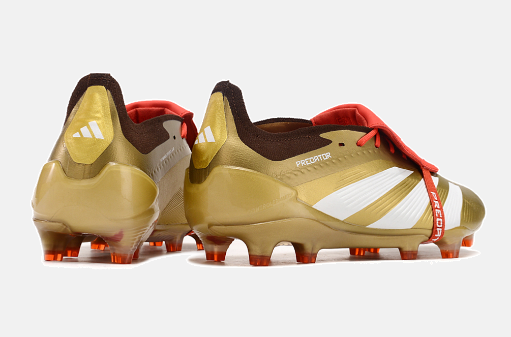 Chuteira Adidas Predator Elite Tongue FG - Dourada e Branca - vista traseira