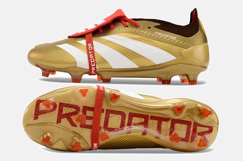Chuteira Adidas Predator Elite Tongue FG - Dourada e Branca - detalhe