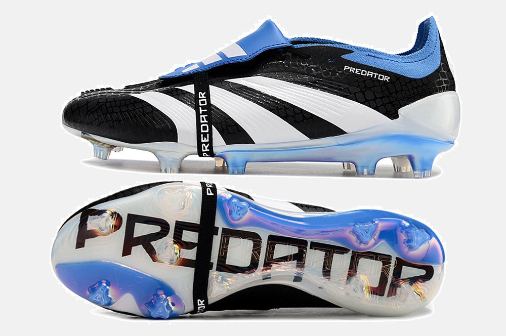 Chuteira Adidas Predator Elite Tongue FG - Preta, Branca e Azul - vista traseira