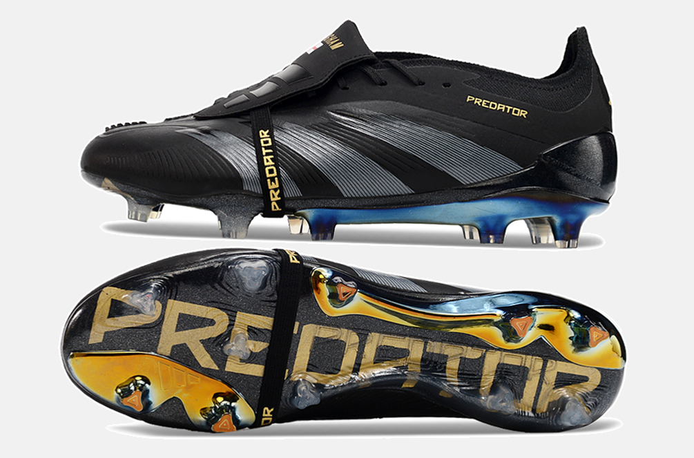 Chuteira Adidas Predator Elite Tongue FG - Preta e Azul - vista traseira