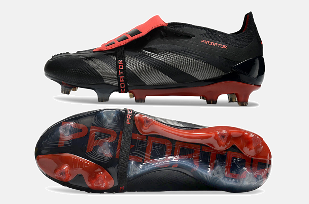 Chuteira Adidas Predator Elite Tongue FG - Preta e Vermelha - vista traseira