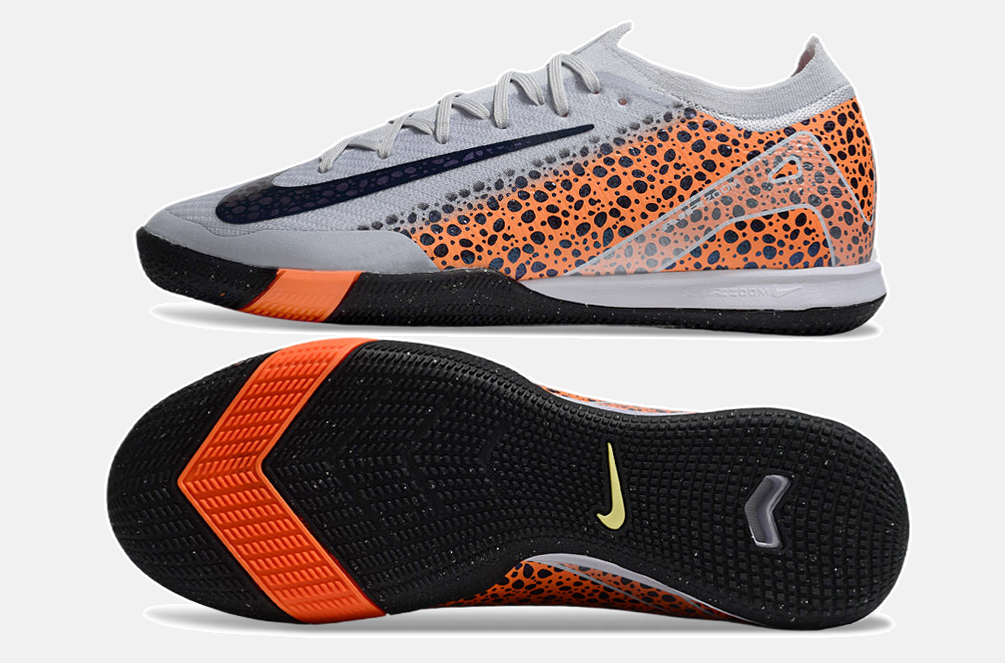 Chuteira Futsal Nike Mercurial Air Zoom Vapor 16 IC - Cinza e Laranja - vista traseira