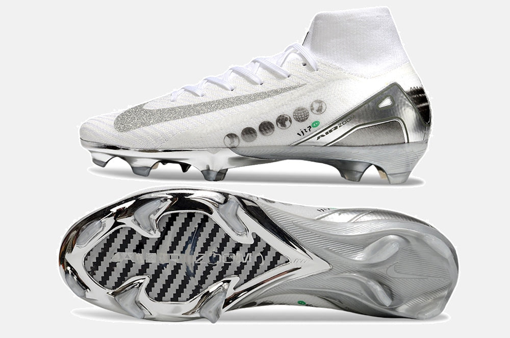 Chuteira Nike Air Zoom Mercurial Superfly 10 Edição Especial Elite FG - Branca e Prata - vista traseira