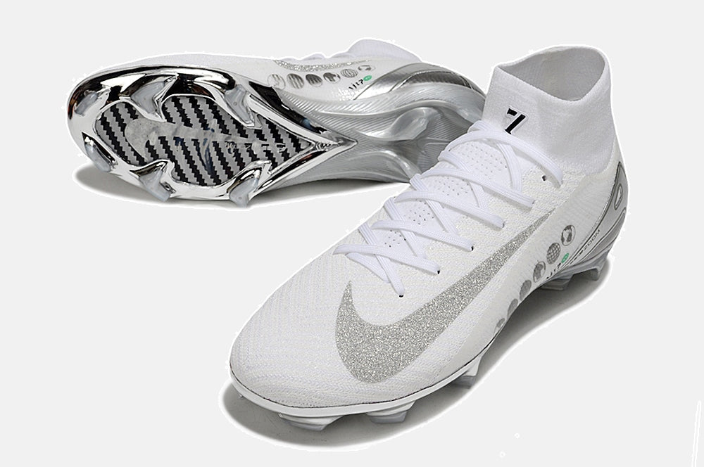 Chuteira Nike Air Zoom Mercurial Superfly 10 Edição Especial Elite FG - Branca e Prata - detalhe