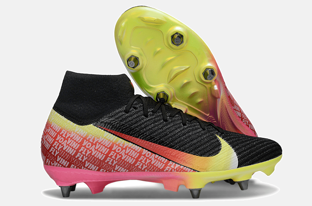 Chuteira Nike Air Zoom Mercurial SuperFly 10 Vini JR Elite SG - Preta, Amarela e Vermelha - Tevo Sports SPORT*