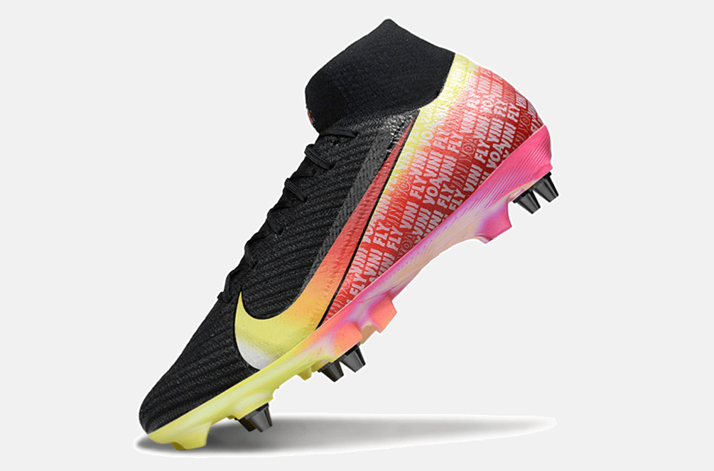 Chuteira Nike Air Zoom Mercurial SuperFly 10 Vini JR Elite SG - Preta, Amarela e Vermelha - Tevo Sports SPORT*