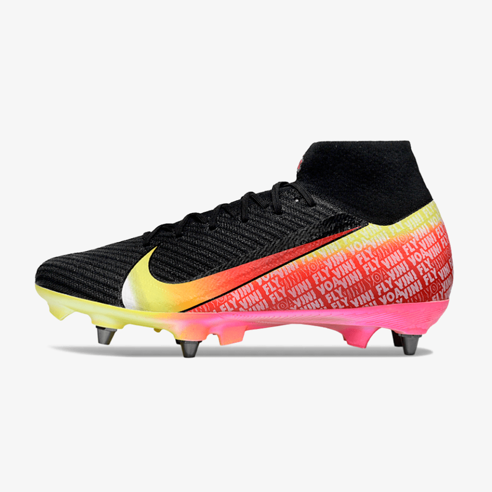Chuteira Nike Air Zoom Mercurial SuperFly 10 Vini JR Elite SG - Preta, Amarela e Vermelha - Tevo Sports SPORT*
