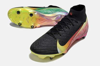 Chuteira Nike Air Zoom Mercurial SuperFly 10 Vini JR Elite SG - Preta, Amarela e Vermelha - Tevo Sports SPORT*