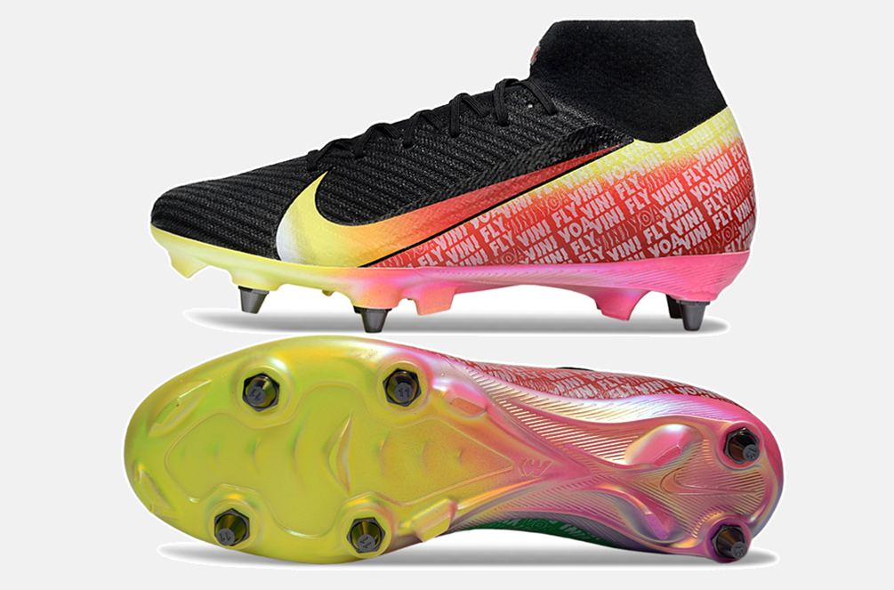 Chuteira Nike Air Zoom Mercurial SuperFly 10 Vini JR Elite SG - Preta, Amarela e Vermelha - Tevo Sports SPORT*