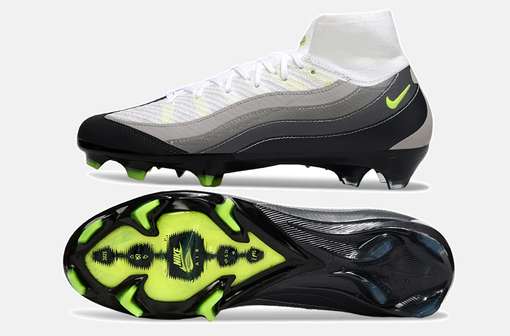 Chuteira Nike Mercurial Superfly 10 Air Max 95 Elite FG - Branca e Preta - vista traseira