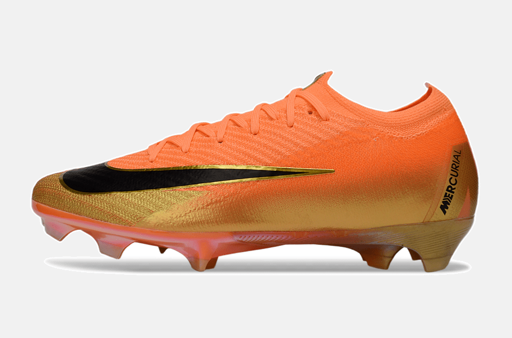 Chuteira Nike Air Zoom Mercurial Vapor 16 Déja Vu Elite FG - Laranja e Dourada - Tevo Sports SPORT*
