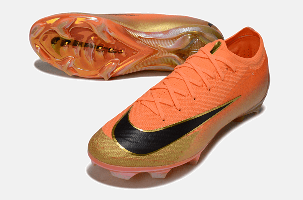 Chuteira Nike Air Zoom Mercurial Vapor 16 Déja Vu Elite FG - Laranja e Dourada - Tevo Sports SPORT*
