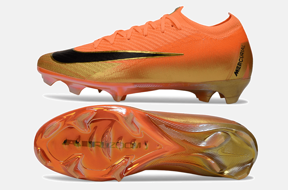 Chuteira Nike Air Zoom Mercurial Vapor 16 Déja Vu Elite FG - Laranja e Dourada - Tevo Sports SPORT*
