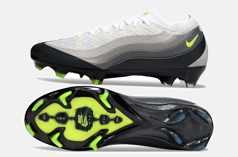 Chuteira Nike AIR Zoom Mercurial Vapor 16 Elite AIR MAX 95 FG - Branca e Preta - vista traseira
