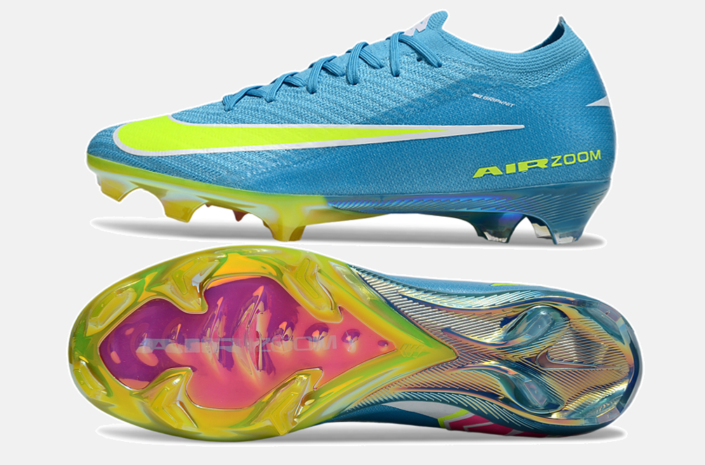 Chuteira Nike Air Zoom Mercurial Vapor 16 Elite FG - Azul, Verde e Rosa - vista traseira