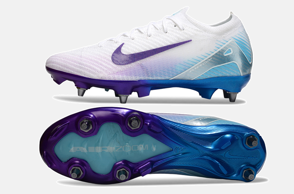Chuteira Nike Air Zoom Mercurial Vapor 16 Elite SG - Branca, Azul e Roxa - vista traseira