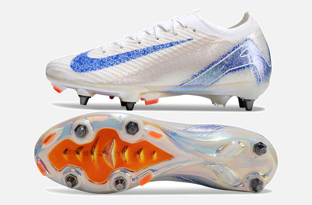 Chuteira Nike Air Zoom Mercurial Vapor 16 Elite SG - Branca e Azul - vista traseira