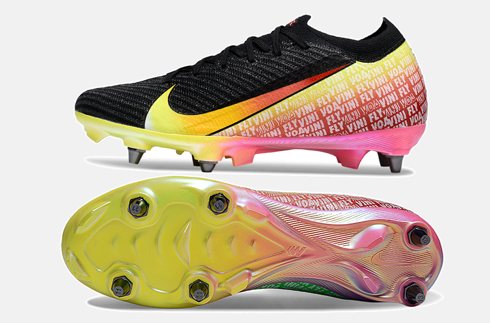Chuteira Nike Air Zoom Mercurial Vapor 16 Vini Jr Elite SG - Preta, Amarela e Vermelha - vista traseira