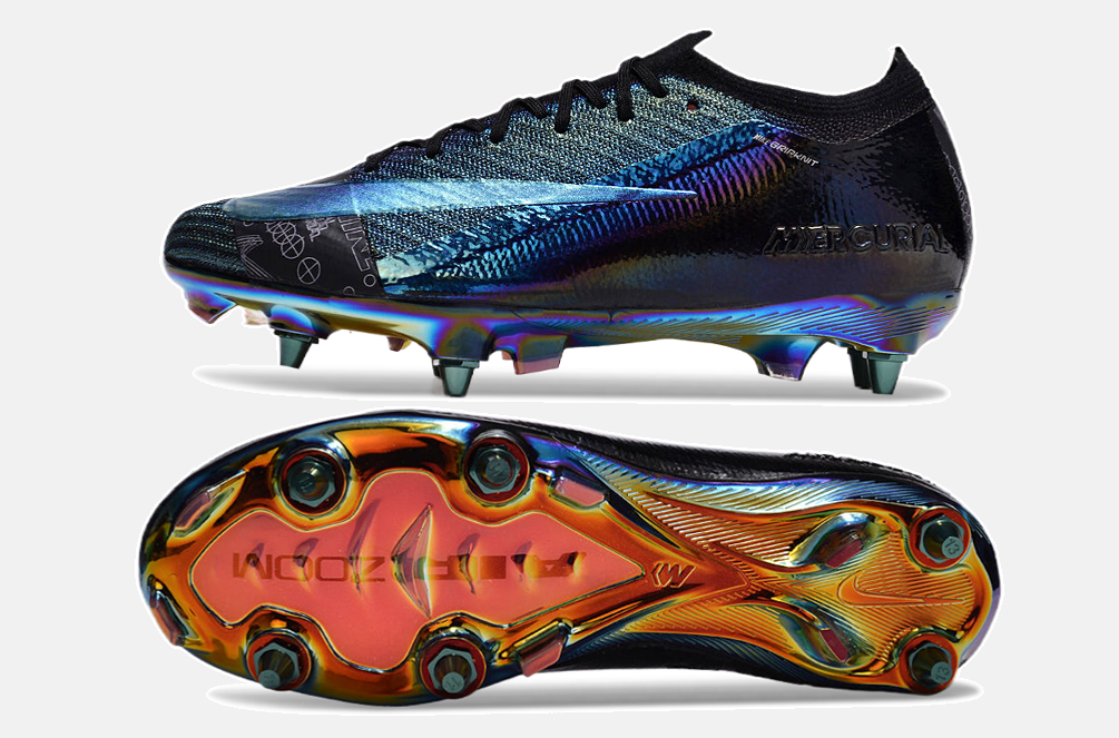 Chuteira Nike Air Zoom Mercurial Vapor 16 Elite SG - Preta e Azul - vista traseira