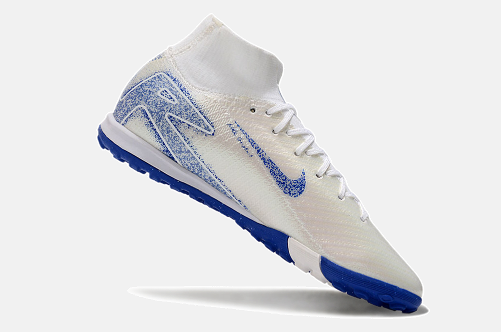 Chuteira Society Nike Air Zoom Mercurial Superfly 10 Elite TF - Branca e Azul - vista traseira
