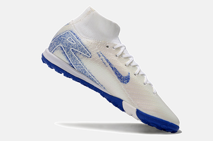 Chuteira Society Nike Air Zoom Mercurial Superfly 10 Elite TF - Branca e Azul - vista traseira