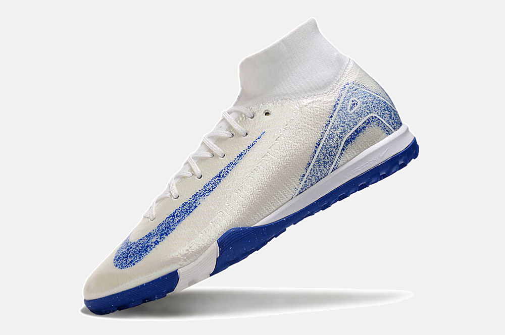 Chuteira Society Nike Air Zoom Mercurial Superfly 10 Elite TF - Branca e Azul - detalhe