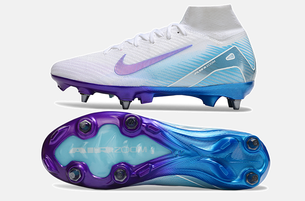 Chuteira Nike Zoom Mercurial SuperFly 10 Elite SG - Branca, Azul e Rosa - vista traseira