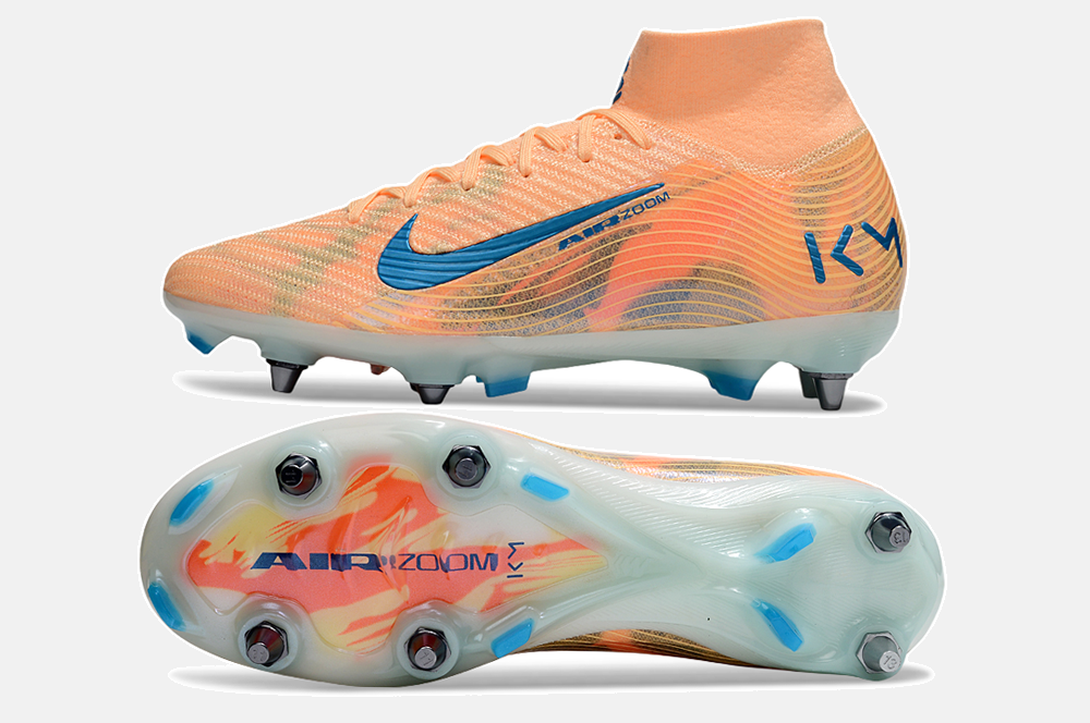 Chuteira Nike Zoom Mercurial SuperFly 10 Elite SG - Laranja e Azul - vista traseira