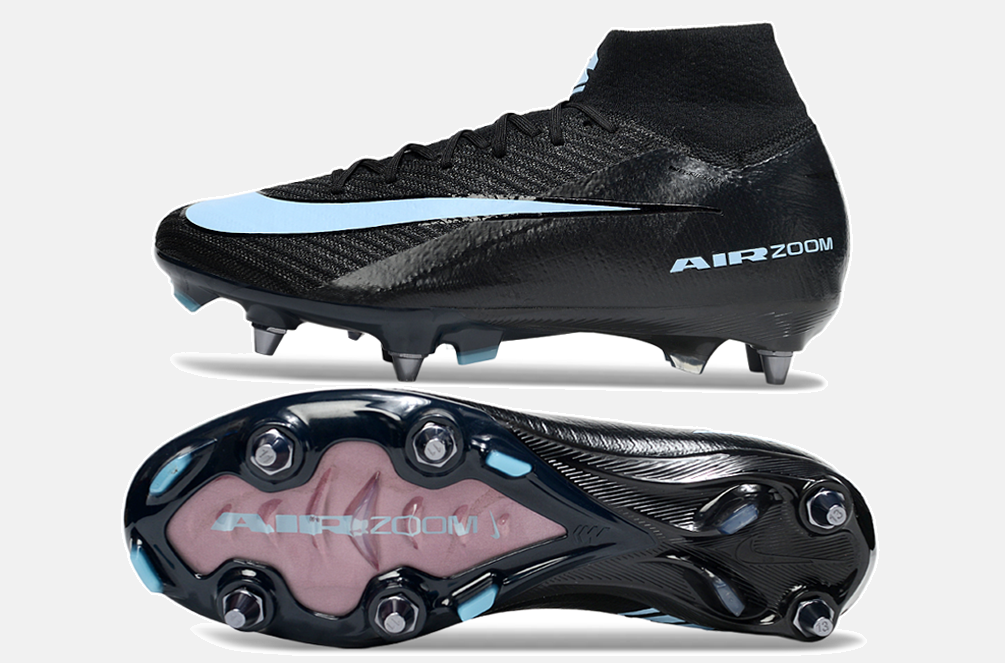 Chuteira Nike Zoom Mercurial SuperFly 10 Elite SG - Preta e Azul - Shadow Pack - vista traseira