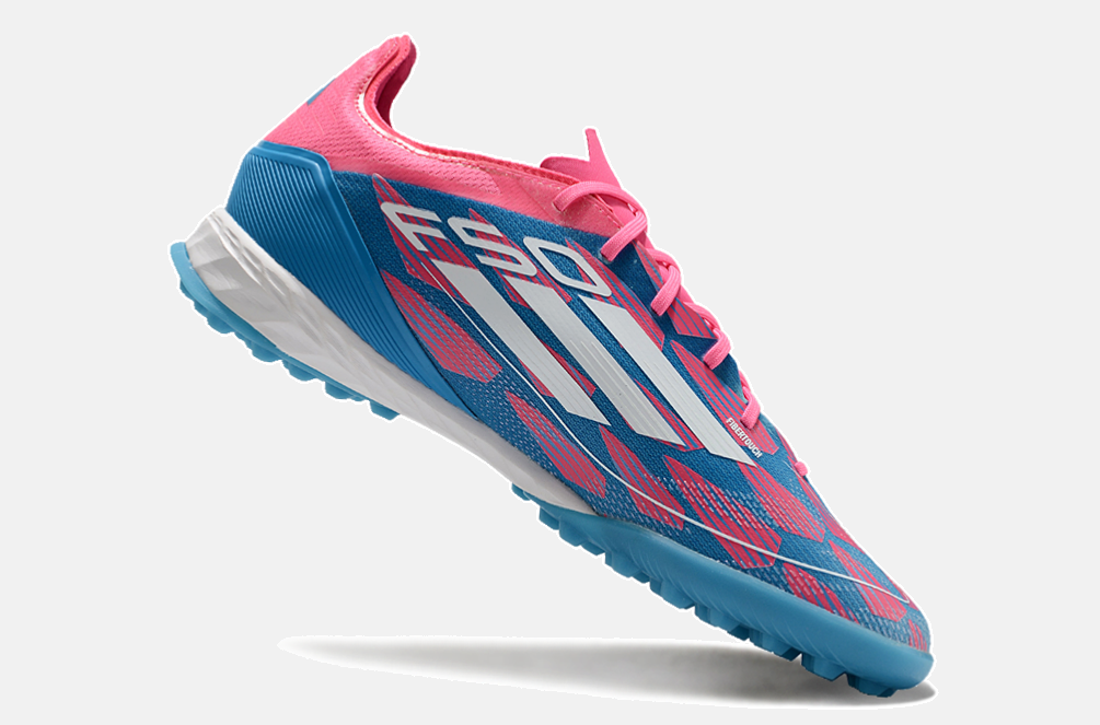 Chuteira Society Adidas F50.1 TF - Rosa e Azul - vista traseira