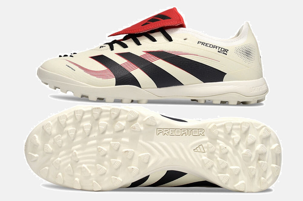 Chuteira Society Adidas Predator Elite Fold-Over Tongue TF - Begê, Preta e Vermelha - vista traseira