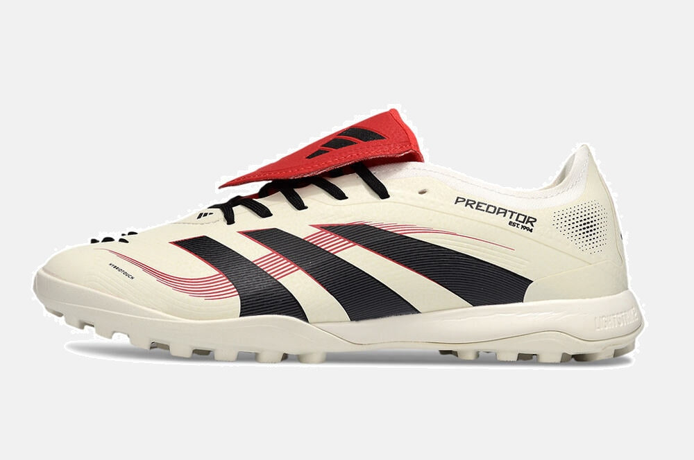 Chuteira Society Adidas Predator Elite Fold-Over Tongue TF - Begê, Preta e Vermelha - imagem 4
