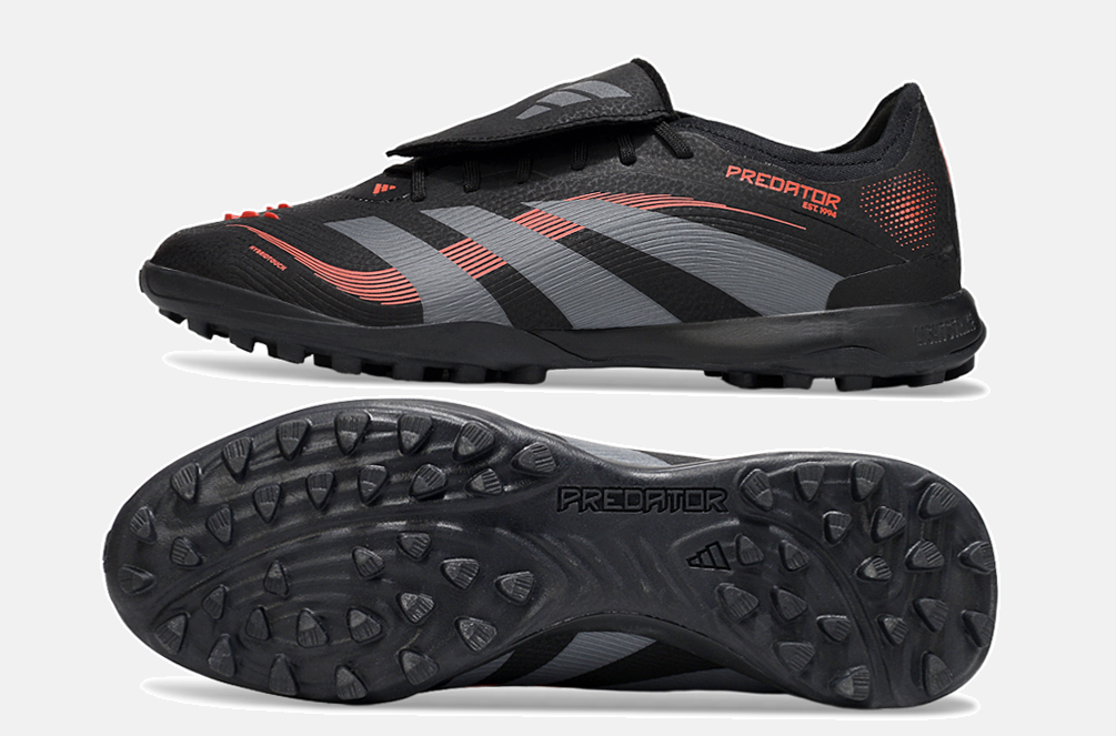 Chuteira Society Adidas Predator Elite Fold-Over Tongue TF - Preta, Cinza e Vermelha - vista traseira