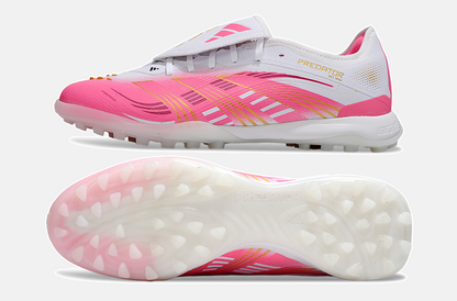 Chuteira Society Adidas Predator Elite Fold-Over Tongue TF - Branca e Rosa - vista traseira