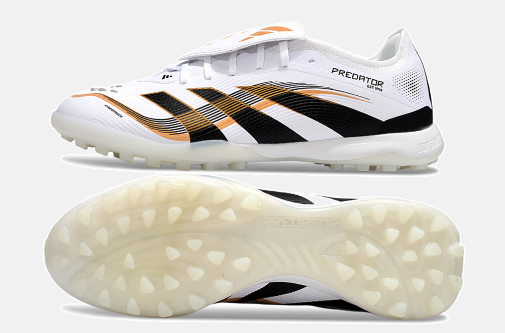 Chuteira Society Adidas Predator Elite Fold-Over Tongue TF - Branca, Preta e Dourada - vista traseira