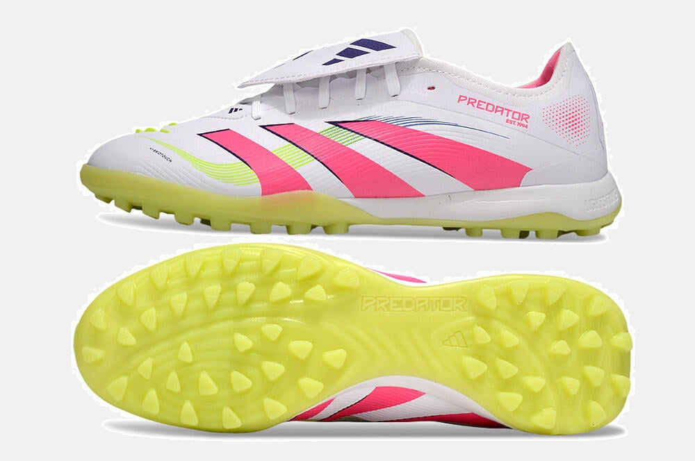 Chuteira Society Adidas Predator Elite Fold-Over Tongue TF - Branca, Rosa e Verde - vista traseira