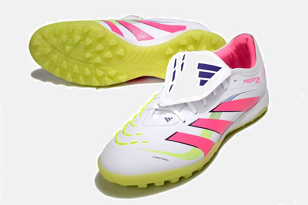 Chuteira Society Adidas Predator Elite Fold-Over Tongue TF - Branca, Rosa e Verde - detalhe
