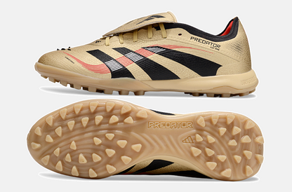 Chuteira Society Adidas Predator Elite Fold-Over Tongue TF - Dourada, Preta e Vermelha - vista traseira