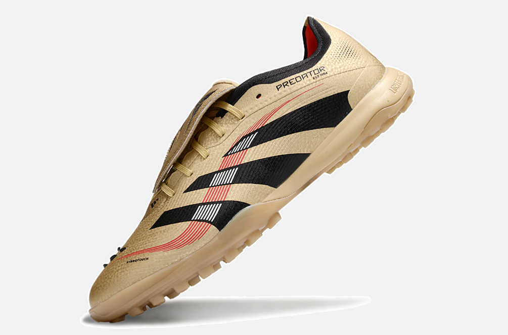 Chuteira Society Adidas Predator Elite Fold-Over Tongue TF - Dourada, Preta e Vermelha - imagem 5