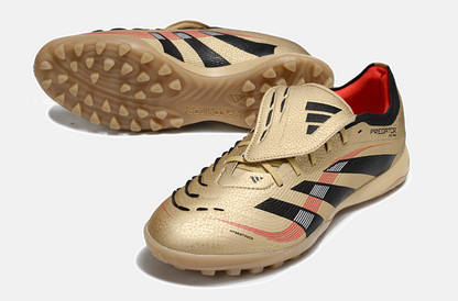 Chuteira Society Adidas Predator Elite Fold-Over Tongue TF - Dourada, Preta e Vermelha - detalhe