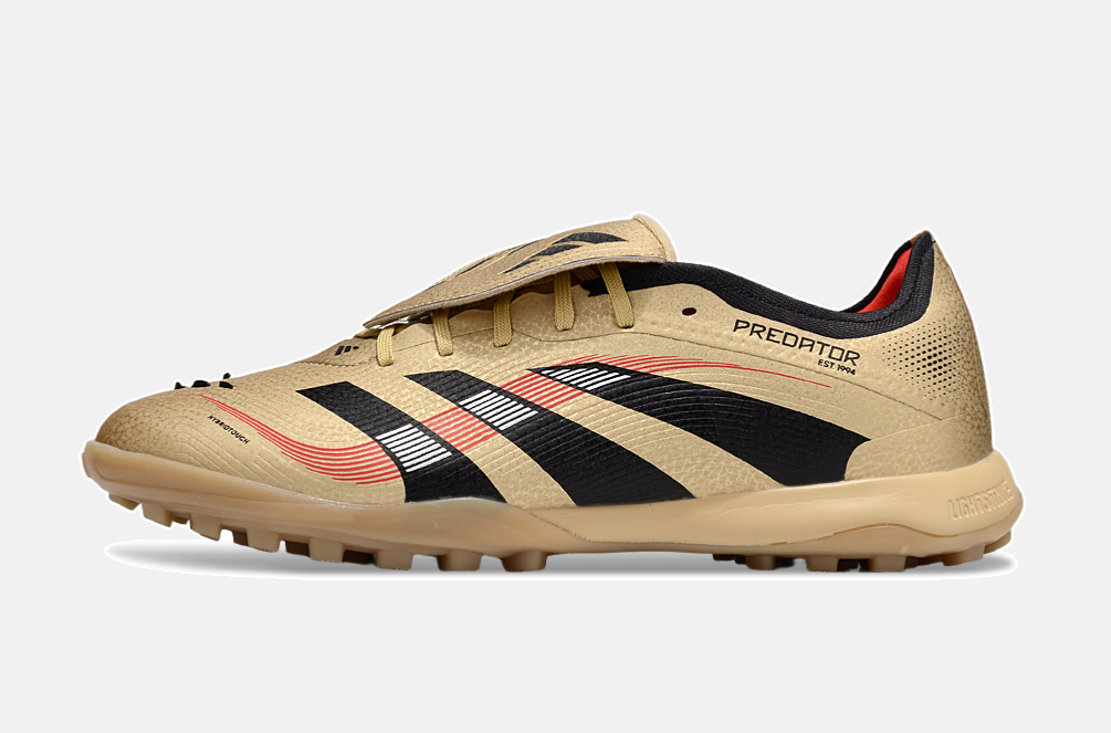 Chuteira Society Adidas Predator Elite Fold-Over Tongue TF - Dourada, Preta e Vermelha - imagem 4