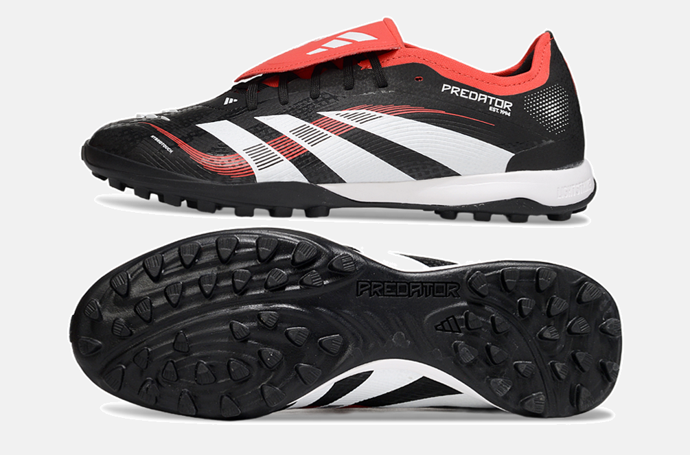 Chuteira Society Adidas Predator Elite Fold-Over Tongue TF - Preta, Branca e Vermelha - vista traseira